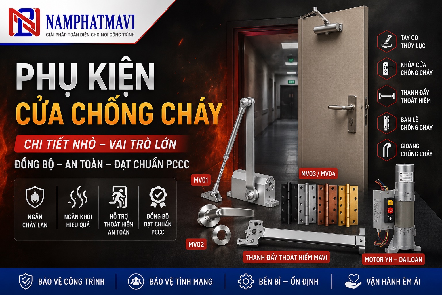 Phụ kiện cửa chống cháy và báo giá phụ kiện cửa chống cháy Nam Phát Mavi mới nhất